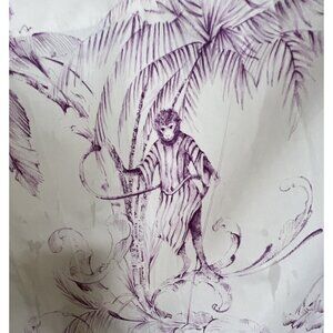 NINA CAMPBELL Designer Fabric Monkey Jungle Drawing Drape White Purple 54" x 45